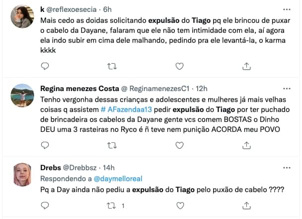 Internautas pedem expulsão de Tiago na "Fazenda 13"(Reprodução) Internautas pedem expulsão de Tiago na "Fazenda 13"(Reprodução)