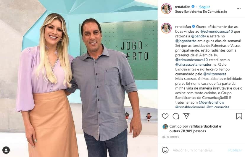Renata Fan ao lado de Edmundo, seu novo parceiro de programa (Imagem: Reprodução) Renata Fan ao lado de Edmundo, seu novo parceiro de programa (Imagem: Reprodução)