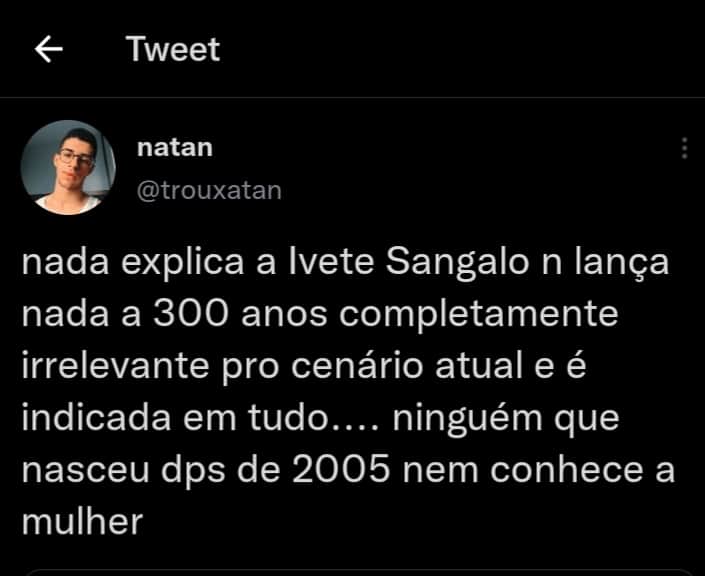 Tweet de um internauta sobre Ivete Sangalo (Foto: Reprodução/Twitter) Tweet de um internauta sobre Ivete Sangalo (Foto: Reprodução/Twitter)