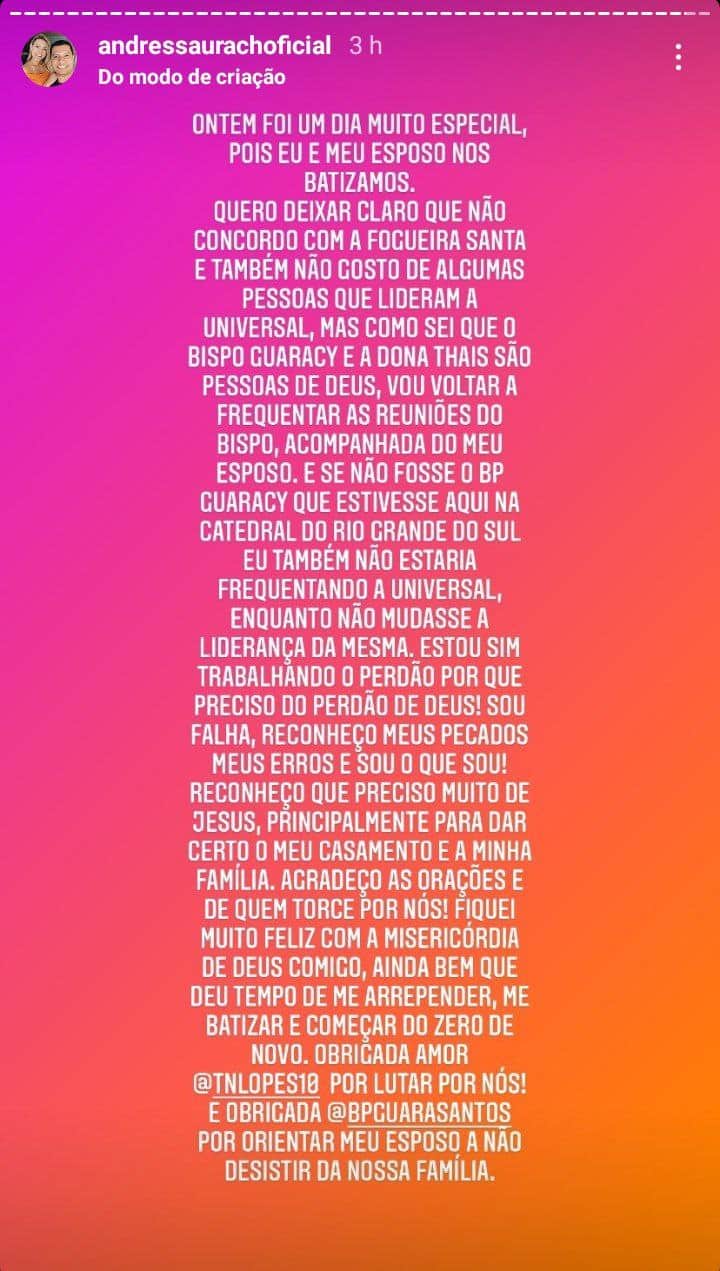Andressa Urach decidiu voltar pra igreja (Foto: Reprodução/ Instagram) Andressa Urach decidiu voltar pra igreja (Foto: Reprodução/ Instagram)