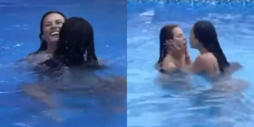 Dayane e Aline se pegando na piscina (Imagem: Montagem) Dayane e Aline se pegando na piscina (Imagem: Montagem)