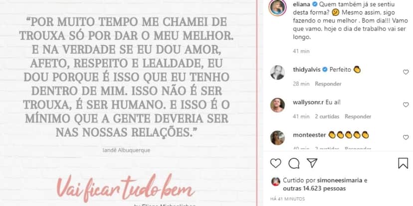 "Me chamei de trouxa", Eliana, após notícia de traição, expõe desfecho de relação e confirma: "Por muito tempo" "Me chamei de trouxa", Eliana, após notícia de traição, expõe desfecho de relação e confirma: "Por muito tempo"