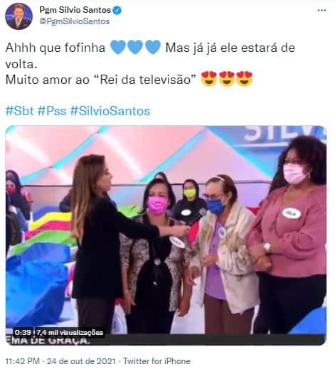 Patrícia Abravanel se emocionou com relato de senhora do "Programa Silvio Santos" (Foto: Reprodução/Twitter/SBT) Patrícia Abravanel se emocionou com relato de senhora do "Programa Silvio Santos" (Foto: Reprodução/Twitter/SBT)
