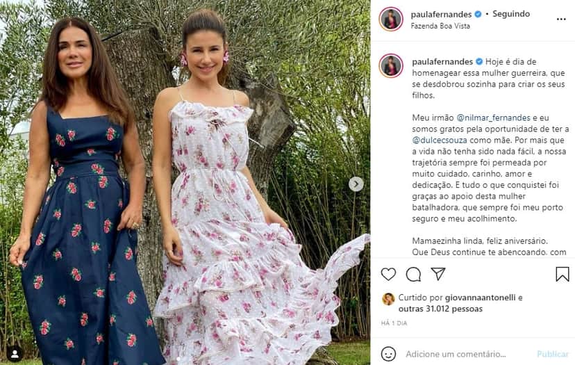 Paula Fernandes posou com a mãe e se declarou (Foto: Reprodução/ Instagram) Paula Fernandes posou com a mãe e se declarou (Foto: Reprodução/ Instagram)