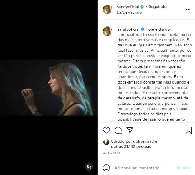 Sandy acabou falando de suas composições (Foto: Reprodução) Sandy acabou falando de suas composições (Foto: Reprodução)
