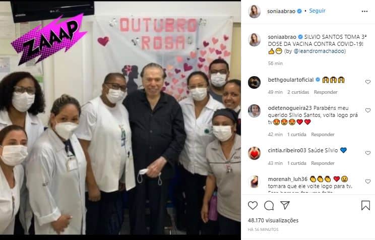 Sonia Abrão revelou imagem inédita de Silvio Santos, que recebeu nova dose da vacina contra a Covid-19 (Foto: Reprodução/Instagram) Sonia Abrão revelou imagem inédita de Silvio Santos, que recebeu nova dose da vacina contra a Covid-19 (Foto: Reprodução/Instagram)