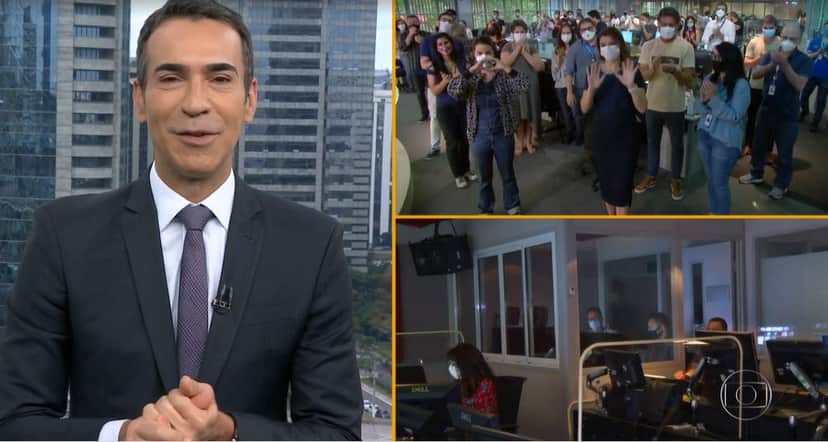 Cesar Tralli ganhou homenagem da equipe do "SP1" (Foto: Reprodução/TV Globo) Cesar Tralli ganhou homenagem da equipe do "SP1" (Foto: Reprodução/TV Globo)