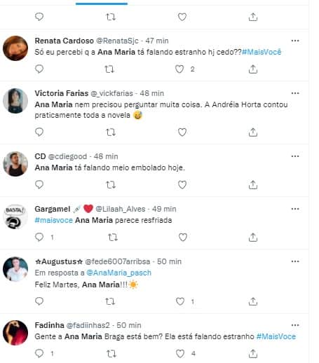 Ana Maria teve seu estado de saúde por fãs no Twitter Ana Maria teve seu estado de saúde por fãs no Twitter