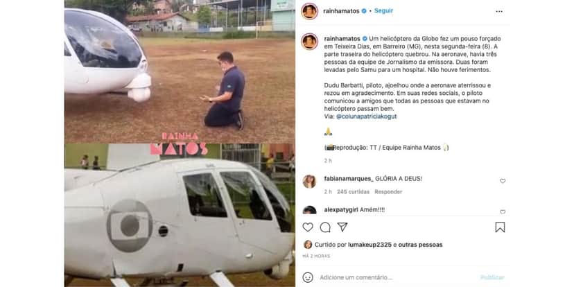 Piloto da Globo reza, após fazer pouso forçado (Reprodução) Piloto da Globo reza, após fazer pouso forçado (Reprodução)