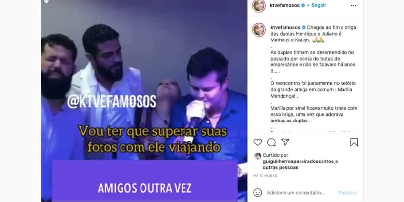 De acordo com Matheus e Kauan, briga acabou (Reprodução) De acordo com Matheus e Kauan, briga acabou (Reprodução)