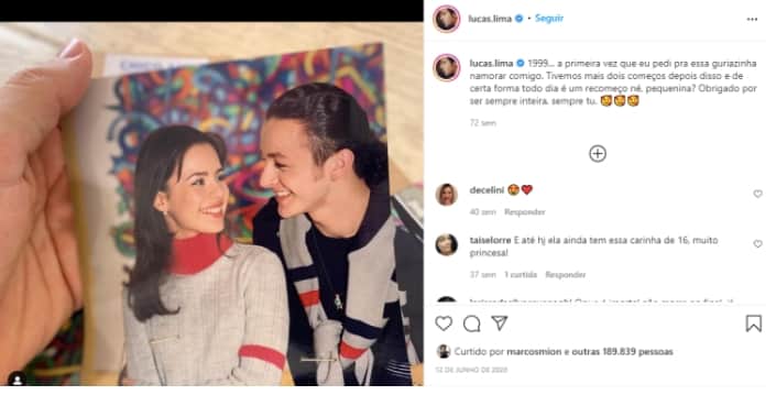 Lucas Lima expõe breve tempo em relacionamento com Sandy (Reprodução) Lucas Lima expõe breve tempo em relacionamento com Sandy (Reprodução)