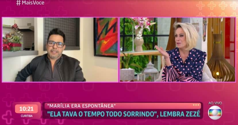 Ana Maria Braga ameaçou tomar horário de Fátima Bernardes, durante conversa com Zezé Di Camargo (Foto: Reprodução/TV Globo) Ana Maria Braga ameaçou tomar horário de Fátima Bernardes, durante conversa com Zezé Di Camargo (Foto: Reprodução/TV Globo)