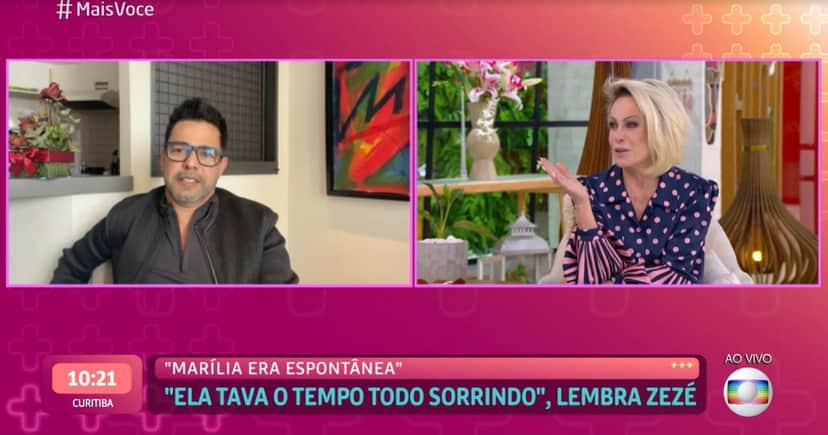 Ana Maria Braga ameaçou tomar horário de Fátima Bernardes, durante conversa com Zezé Di Camargo (Foto: Reprodução/TV Globo)