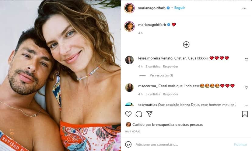 Mariana Goldfarb exibe momento romântico com Cauã Reymond - Foto: Reprodução Mariana Goldfarb exibe momento romântico com Cauã Reymond - Foto: Reprodução