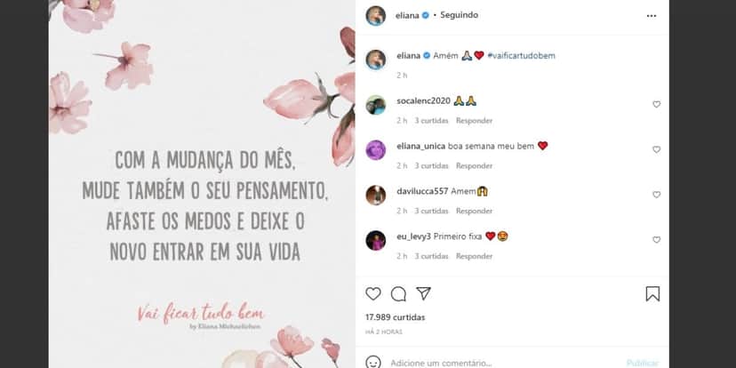 "Mudança", Eliana, após ter desfecho no SBT anunciado, celebra nova fase e confirma: "Deixe o novo entrar" "Mudança", Eliana, após ter desfecho no SBT anunciado, celebra nova fase e confirma: "Deixe o novo entrar"