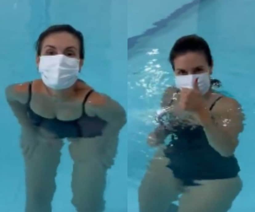 Fátima Bernardes faz fisioterapia em piscina (Foto: Reprodução/Instagram) Fátima Bernardes faz fisioterapia em piscina (Foto: Reprodução/Instagram)