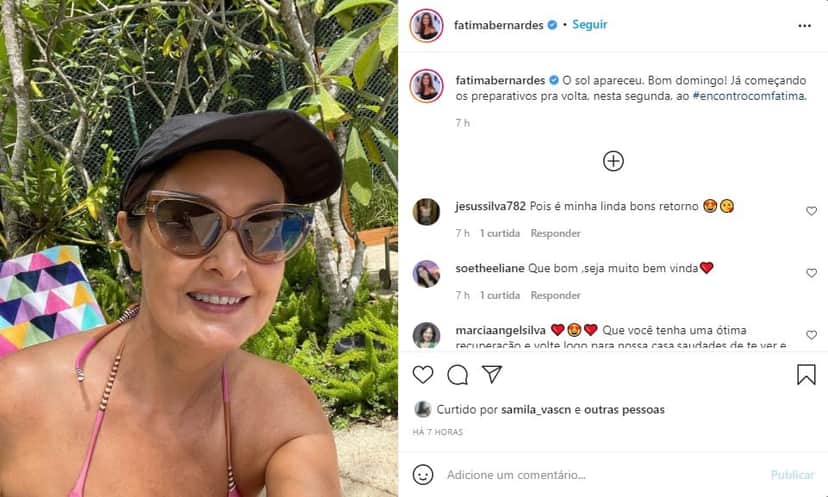Fátima Bernardes curte dia de sol e se aquece para volta ao Encontro, na Globo - Foto: Reprodução Fátima Bernardes curte dia de sol e se aquece para volta ao Encontro, na Globo - Foto: Reprodução