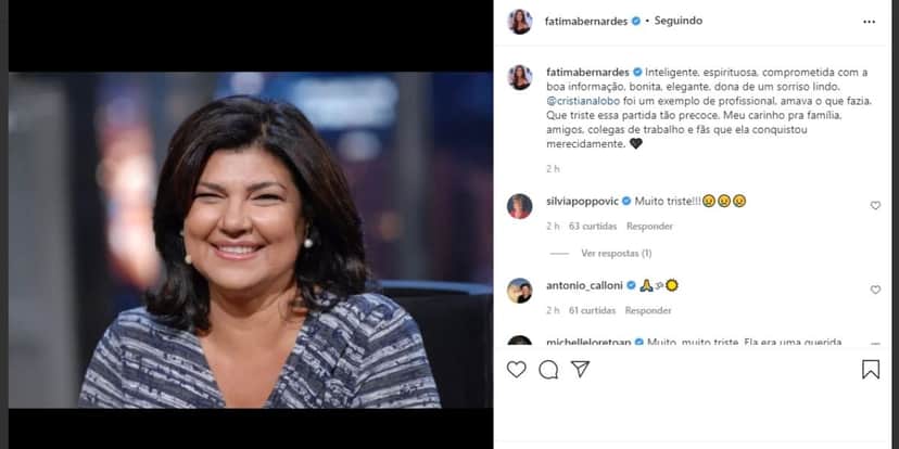 Após deixar a Globo, Fátima Bernardes anuncia morte, perde o chão e desaba em textão: "Que triste essa partida" Após deixar a Globo, Fátima Bernardes anuncia morte, perde o chão e desaba em textão: "Que triste essa partida"