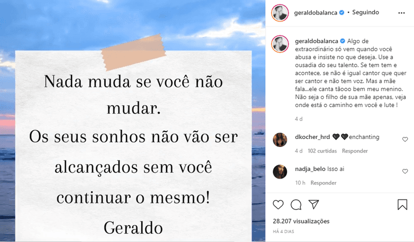 Mensagem de Geraldo Luís ao público (Foto: Reprodução) Mensagem de Geraldo Luís ao público (Foto: Reprodução)