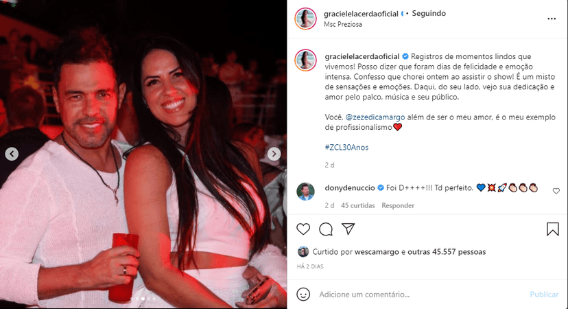 Graciele Lacerda e Zezé Di Camargo (Foto: Reprodução) Graciele Lacerda e Zezé Di Camargo (Foto: Reprodução)