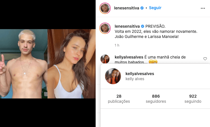 Lene Sensitiva afirma que João Guilherme e Larissa Manoela vão reatar namoro - Reprodução Lene Sensitiva afirma que João Guilherme e Larissa Manoela vão reatar namoro - Reprodução