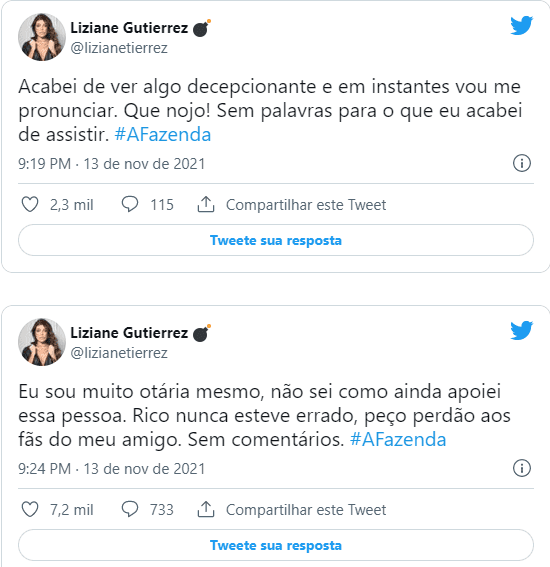 Liziane se pronuncia sobre fala de Dayane (Foto: Reprodução) Liziane se pronuncia sobre fala de Dayane (Foto: Reprodução)