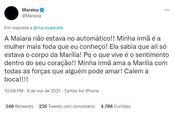 Maraisa saiu em defesa de sua irmã (Foto: Reprodução) Maraisa saiu em defesa de sua irmã (Foto: Reprodução)