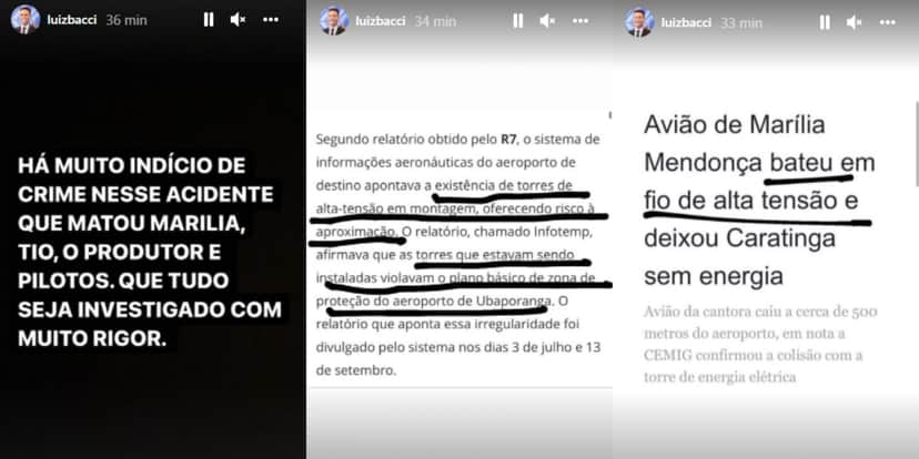 Luiz Bacci falou sobre possível crime em acidente de Marília Mendonça (Foto: Reprodução) Luiz Bacci falou sobre possível crime em acidente de Marília Mendonça (Foto: Reprodução)