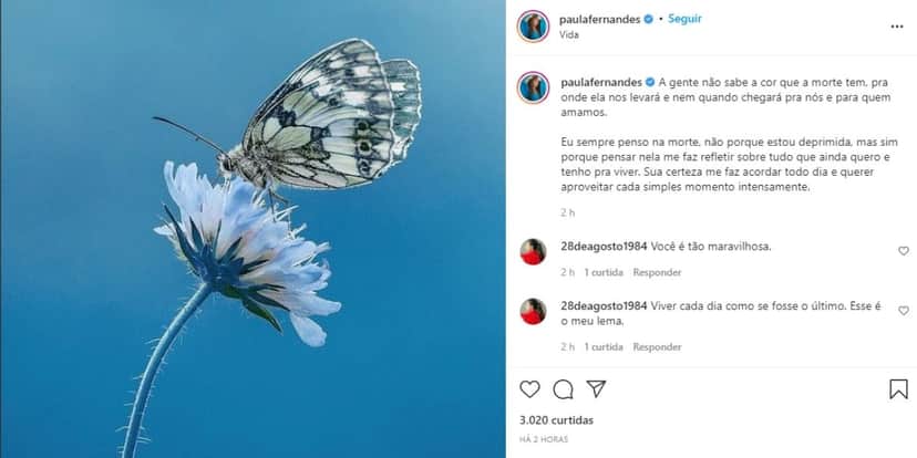 Paula Fernandes, após expor diagnóstico de doença cruel, desaba em textão: "Eu sempre penso na morte" Paula Fernandes, após expor diagnóstico de doença cruel, desaba em textão: "Eu sempre penso na morte"
