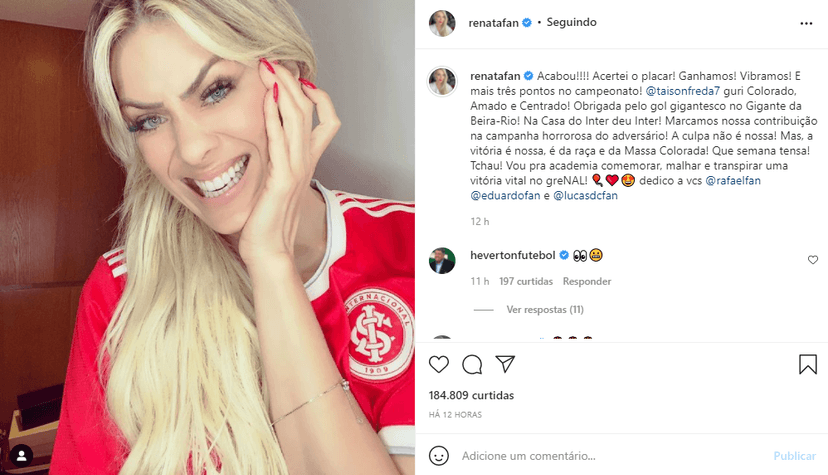 Renata Fan rir atoa com vitória do seu time (Foto: Reprodução) Renata Fan rir atoa com vitória do seu time (Foto: Reprodução)