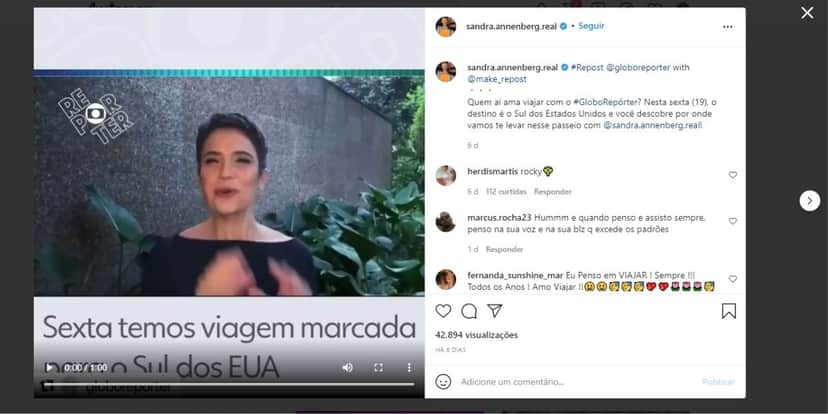 Sandra Annenberg, após ver Globo Repórter ser tirado do ar, expõe saída do país e confirma: "Dificuldade" Sandra Annenberg, após ver Globo Repórter ser tirado do ar, expõe saída do país e confirma: "Dificuldade"
