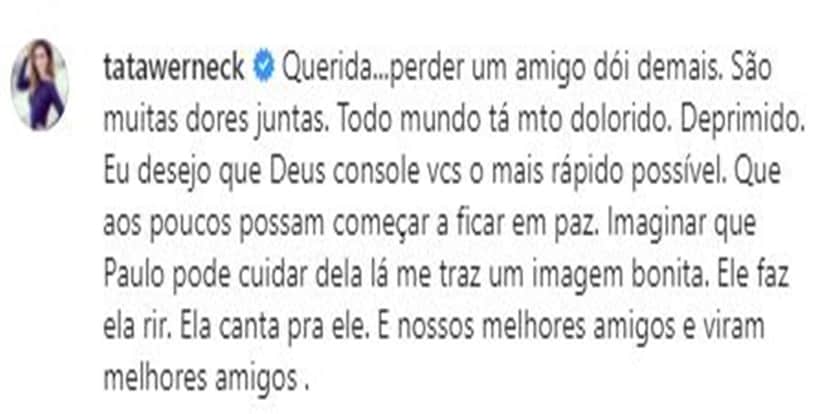 Tatá Werneck mandou mensagem de carinho para Maraisa (Foto: Instagram) Tatá Werneck mandou mensagem de carinho para Maraisa (Foto: Instagram)