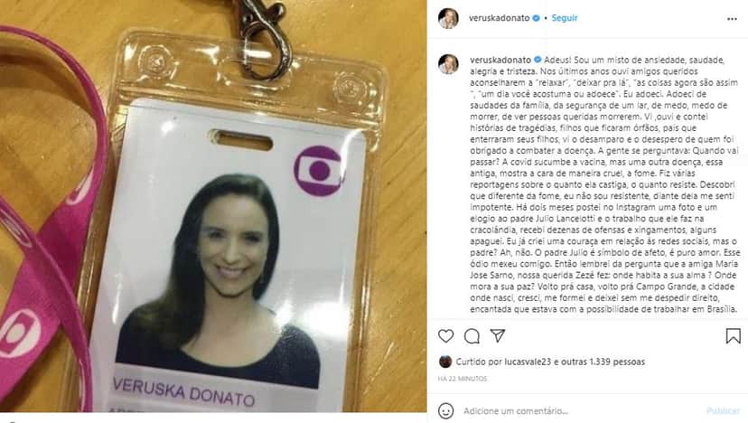 Veruska Donato se despediu da Globo nas redes sociais (Foto: Reprodução/Instagram) Veruska Donato se despediu da Globo nas redes sociais (Foto: Reprodução/Instagram)