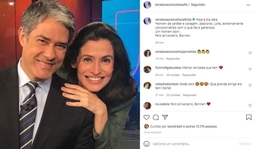 Renata Vasconcellos desejou um feliz aniversário a William Bonner (Foto: Reprodução/Instagram) Renata Vasconcellos desejou um feliz aniversário a William Bonner (Foto: Reprodução/Instagram)