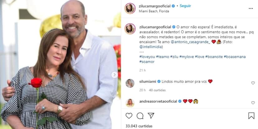 Zilu, após surgir aos beijos com loira aos 63, assume relação e se declara em textão: "Metades que se completam" Zilu, após surgir aos beijos com loira aos 63, assume relação e se declara em textão: "Metades que se completam"
