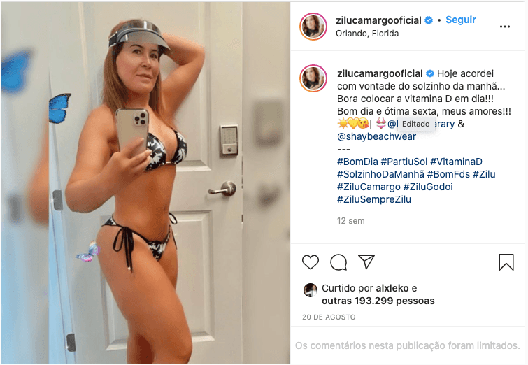 Zilu ostenta corpão nas redes sociais - Reprodução Zilu ostenta corpão nas redes sociais - Reprodução