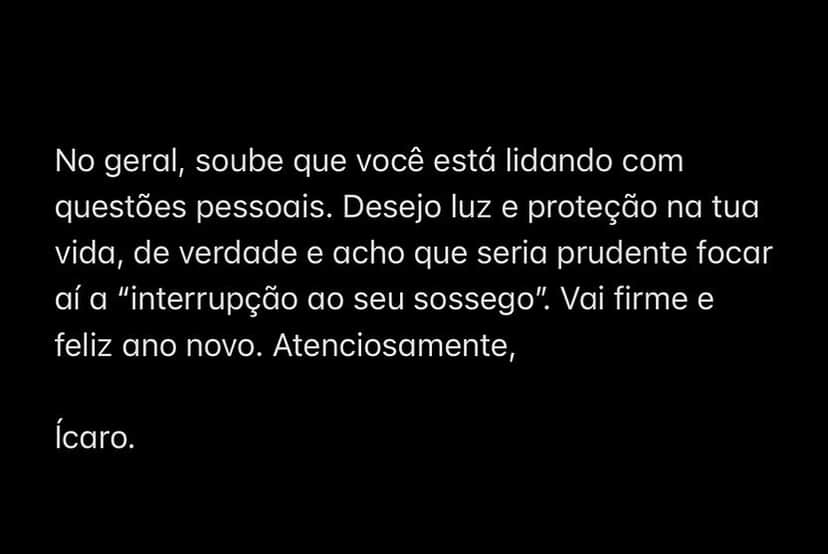 Trecho da carta de Ícaro Silva relatado por Tiago Leifert (Foto: Reprodução/Instagram) Trecho da carta de Ícaro Silva relatado por Tiago Leifert (Foto: Reprodução/Instagram)