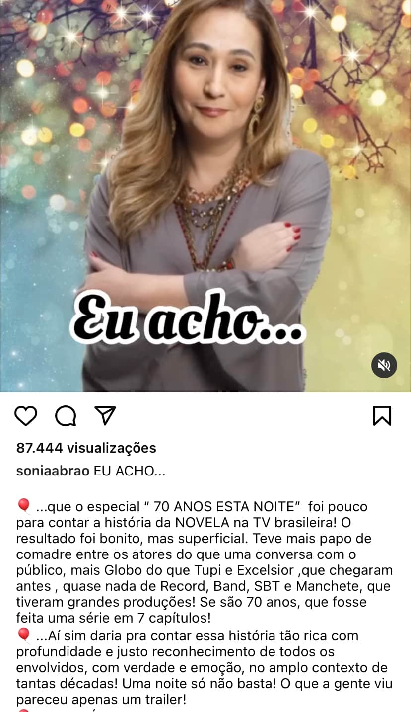 “Superficial”, Sonia Abrão expõe o que pensa sobre programa da Globo e solta o verbo: “Não basta” “Superficial”, Sonia Abrão expõe o que pensa sobre programa da Globo e solta o verbo: “Não basta”