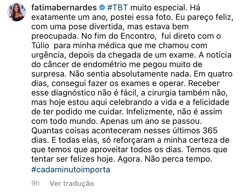 “Receber esse diagnóstico não é fácil”, Fátima Bernardes expõe doença e desaba em textão: “Infelizmente” “Receber esse diagnóstico não é fácil”, Fátima Bernardes expõe doença e desaba em textão: “Infelizmente”