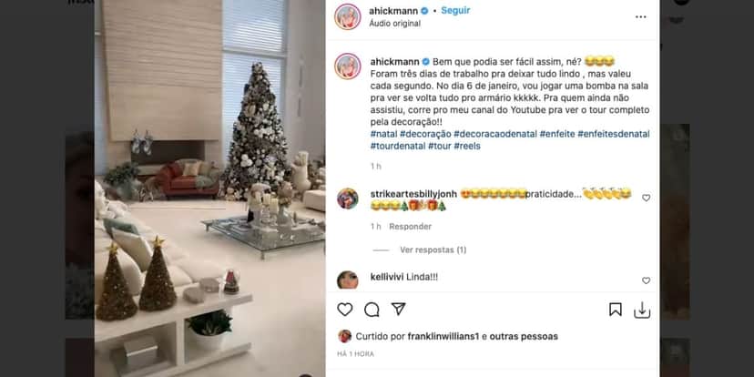 De acordo com Ana Hickmann, decoração é em homenagem ao marido (Reprodução) De acordo com Ana Hickmann, decoração é em homenagem ao marido (Reprodução)