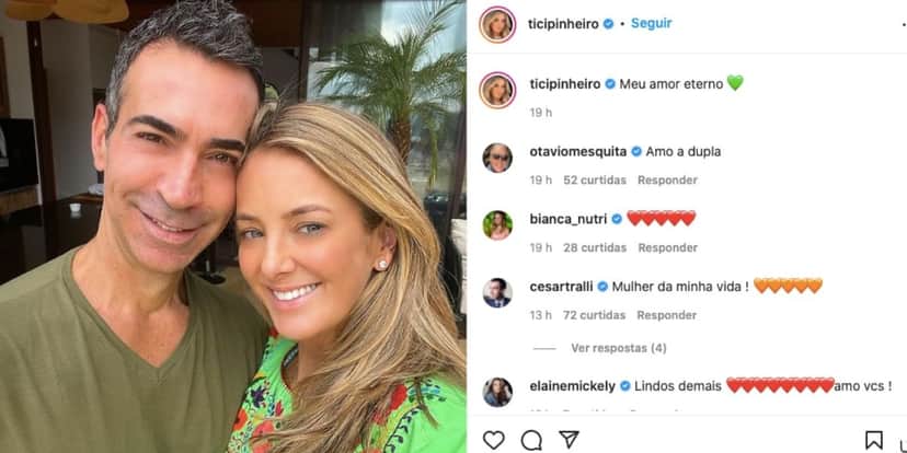 De acordo com César Tralli, Ticiane Pinheiro é a "mulher de sua vida". De acordo com César Tralli, Ticiane Pinheiro é a "mulher de sua vida".