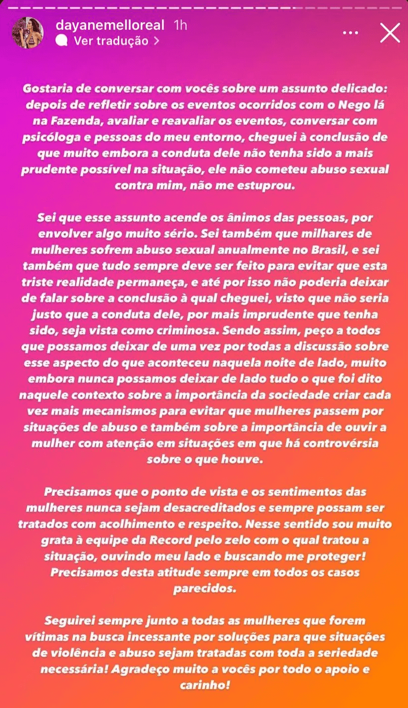Publicação de Dayane Mello (Foto: Reprodução/ Instagram)