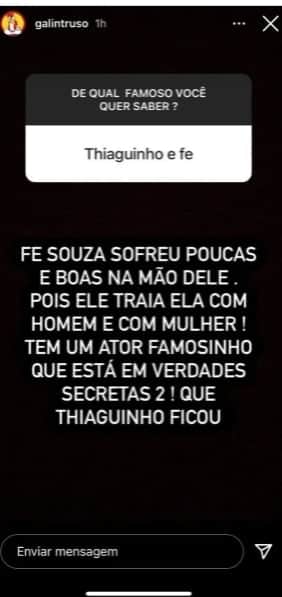 De acordo com perfil, Thiaguinho já ficou com homens (Reprodução) De acordo com perfil, Thiaguinho já ficou com homens (Reprodução)
