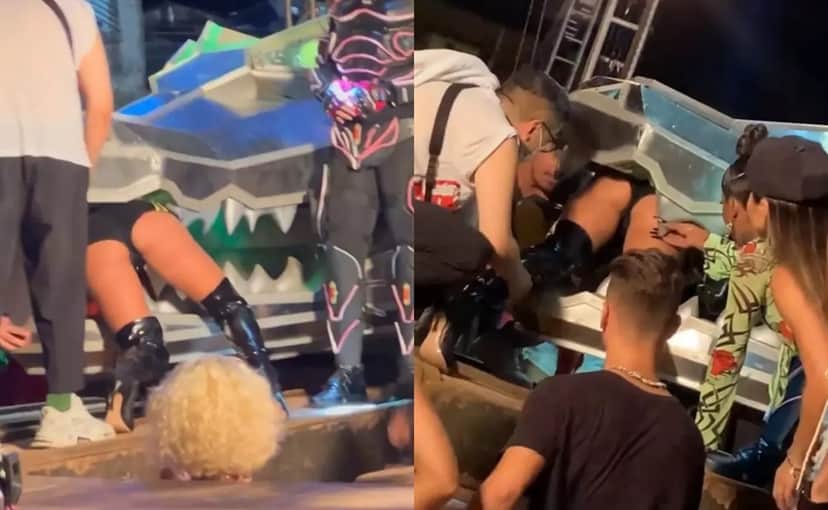 Anitta fica presa na boca do ‘crocodilo’ ao gravar clipe (Foto: Reprodução) Anitta fica presa na boca do ‘crocodilo’ ao gravar clipe (Foto: Reprodução)