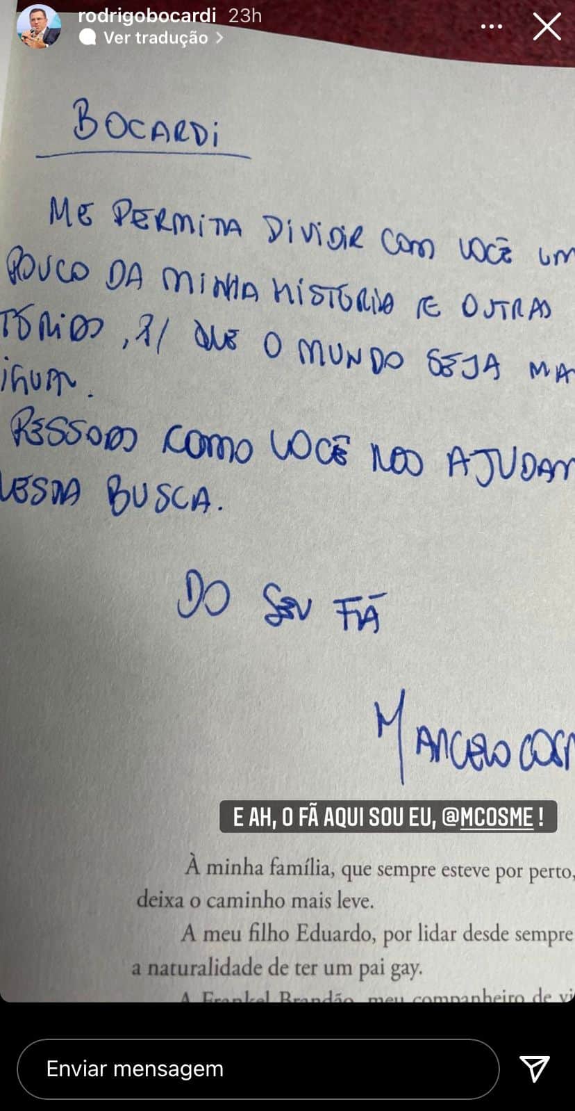 "Dividir com você minha história", Rodrigo Bocardi expõe relação com famoso da Globo e confirma: "Seu" "Dividir com você minha história", Rodrigo Bocardi expõe relação com famoso da Globo e confirma: "Seu"
