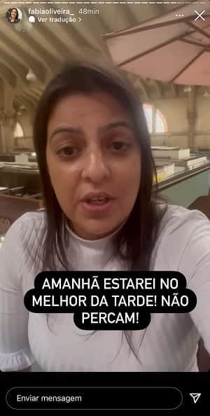 Fabia Oliveira, colunista do Em Off, avisou que estará no Melhor da Tarde amanhã (03) (Foto: Divulgação/Instagram) Fabia Oliveira, colunista do Em Off, avisou que estará no Melhor da Tarde amanhã (03) (Foto: Divulgação/Instagram)