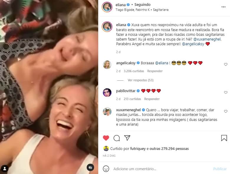 Eliana resolveu expor seu carinho por Angélica (Foto: Reprodução/ Instagram) Eliana resolveu expor seu carinho por Angélica (Foto: Reprodução/ Instagram)