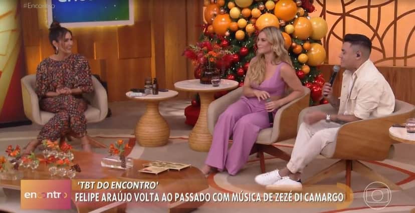 Fátima Bernardes recebeu Paolla Oliveira e Felipe Araújo no "Encontro" (Foto: Reprodução/TV Globo) Fátima Bernardes recebeu Paolla Oliveira e Felipe Araújo no "Encontro" (Foto: Reprodução/TV Globo)