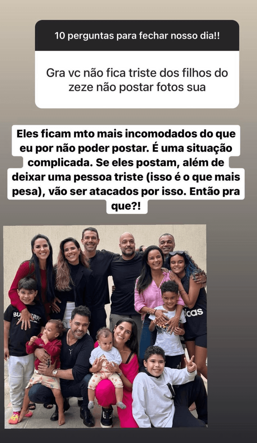 Graciele Lacerda expõe relação com filhos de Zezé - Foto: Reprodução/Instagram Graciele Lacerda expõe relação com filhos de Zezé - Foto: Reprodução/Instagram