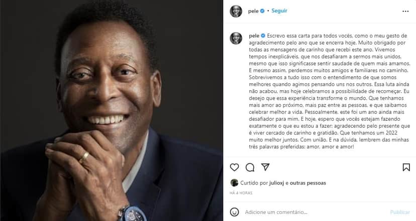Pelé reflete sobre 2021 - Foto: Reprodução Pelé reflete sobre 2021 - Foto: Reprodução